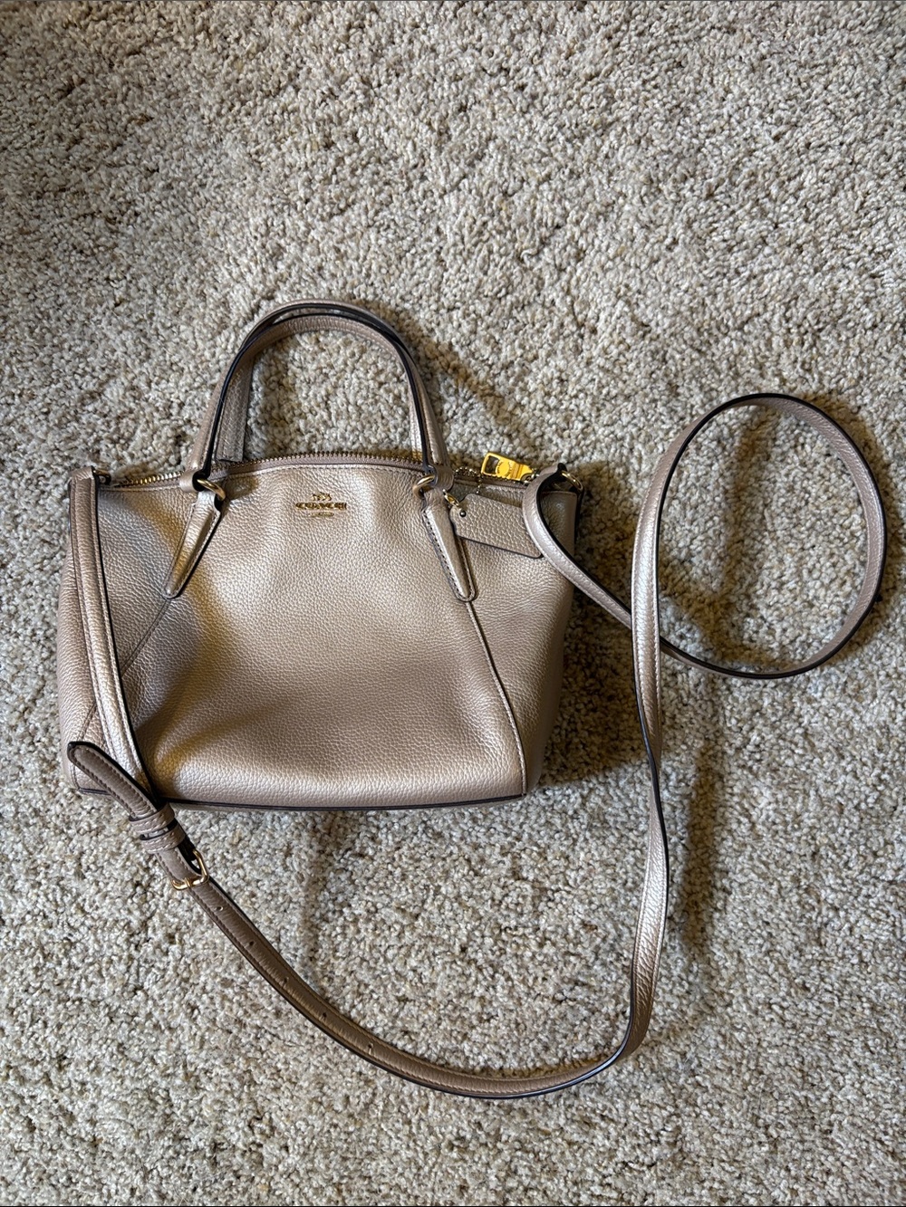Coach Pebbled Leather Mini Satchel in Taupe with Gold Hardware